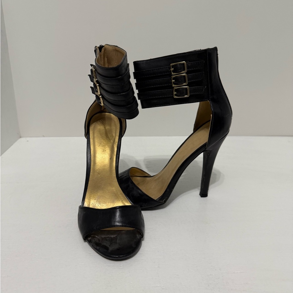 Shoe Republic LA Black and Gold Strappy Heels